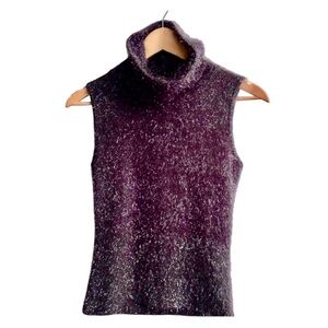 Sleeveless Funnel neck Holiday Party top w/metallic details fuzzy sz small